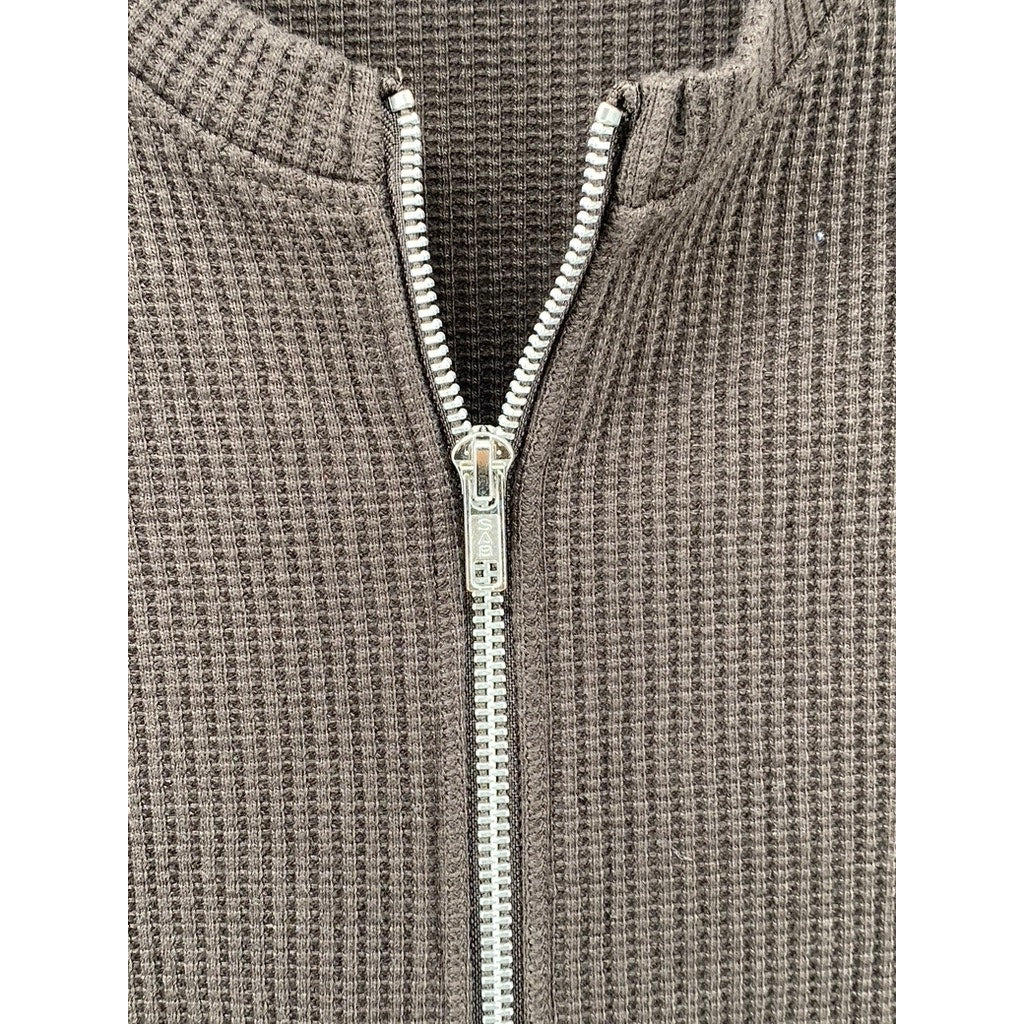 ASOS DESIGN Men’s Brown Zip-Up Long Sleeve Collarless Thermal Sweater SZ M