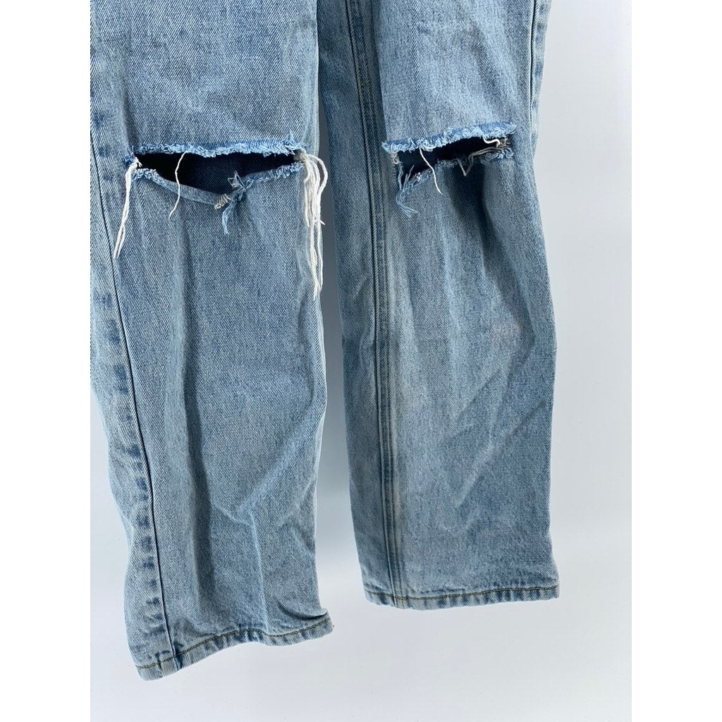 PRINCESS POLLY Women's Light Blue Wash Distressed Denim Straight-Leg Jeans SZ 0