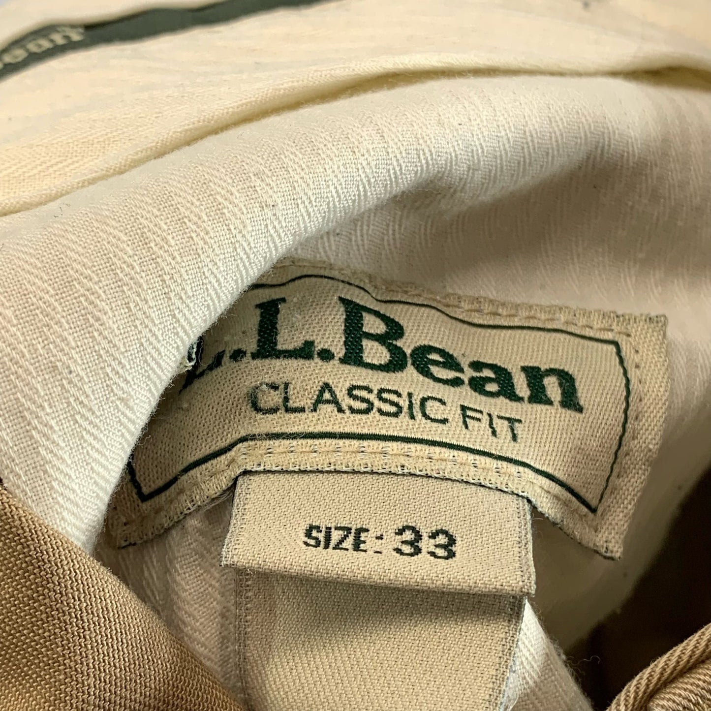 L.L.BEAN Men's Tan Cotton Classic-Fit Straight-Leg Chino Pant SZ 33