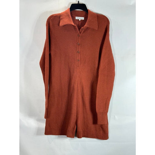 WEWOREWHAT Women's Rust Rib Knit Henley Long Sleeve Sweater Romper SZ S