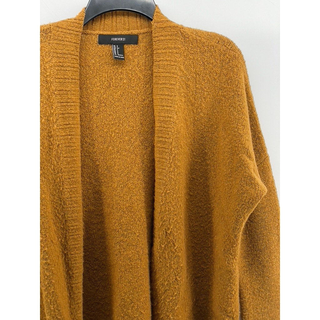 FOREVER 21 Women's Mustard Yellow Knit Wool-Blend Open-Front Cardigan SZ S