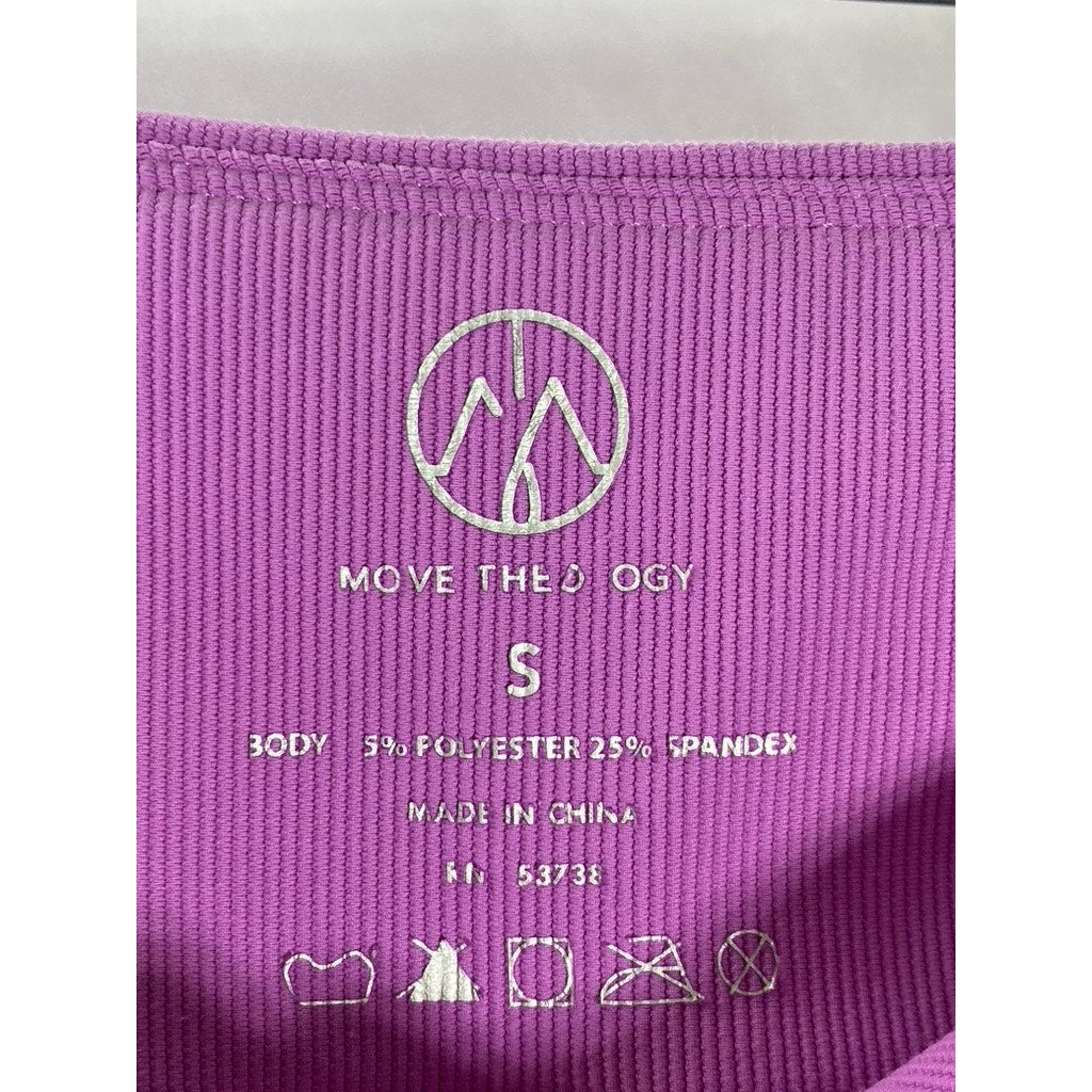 MOVE THEOLOGY Women's Orchid Purple Asymmetrical High-Rise Ribbed Leggings SZ S