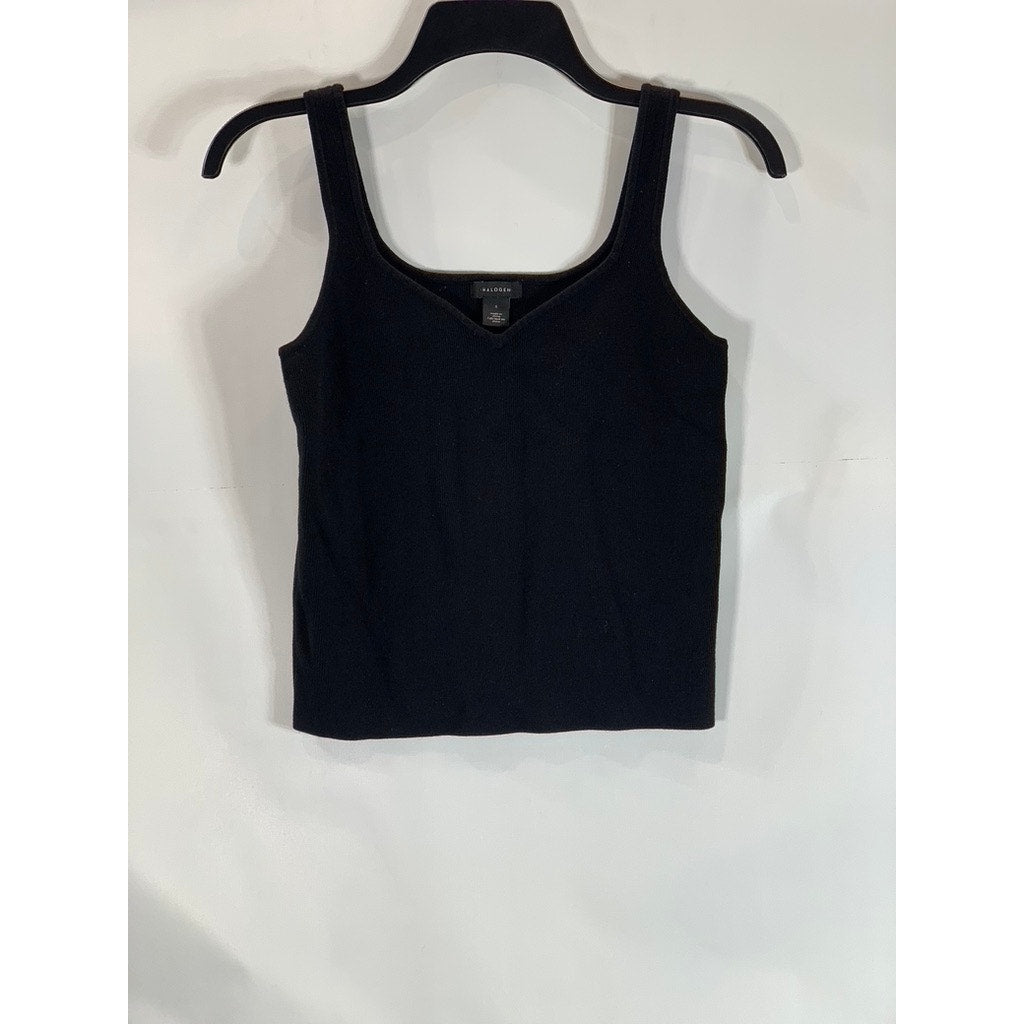 HALOGEN Women's Black V-Neck Ribbed Crop Tank Top SZ S