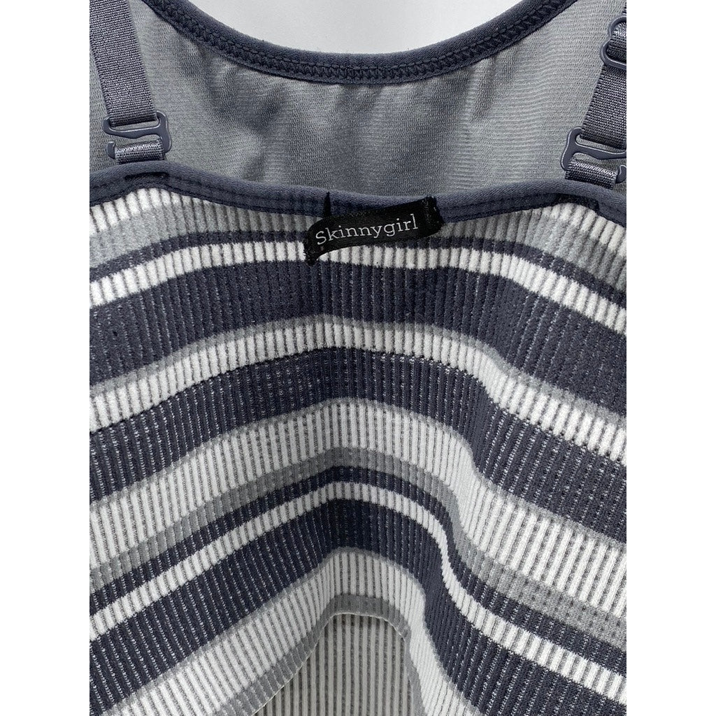 SKINNYGIRL Women’s Gray Striped Scoop-Neck Spaghetti Strap Cropped Tank Top SZ M