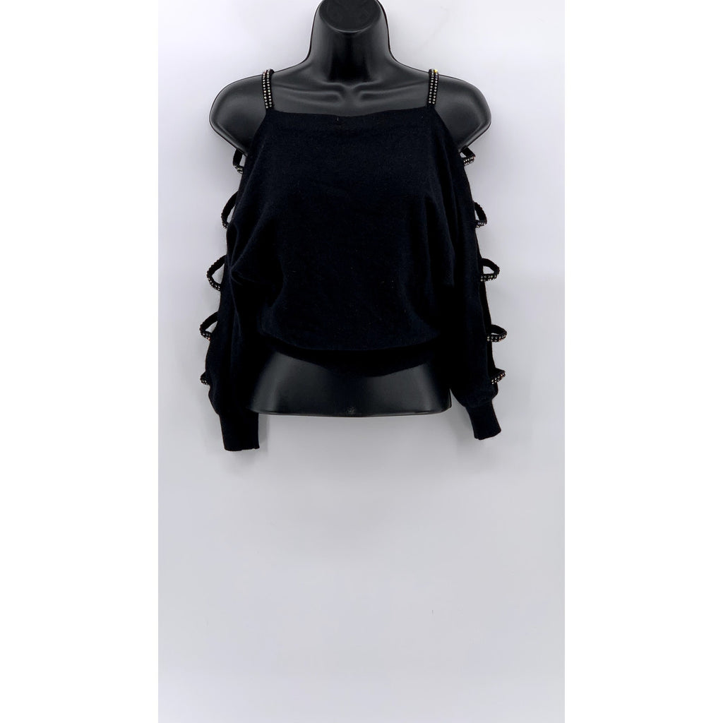 MICHAEL CARRIE Women's Vintage Black Cutout Rhinestone Embellished Sweater SZ S