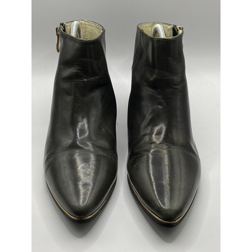 S GIOVANNI Women's Black Leather Rory Almond-Toe Side Zip Boots SZ 38(US7.5)