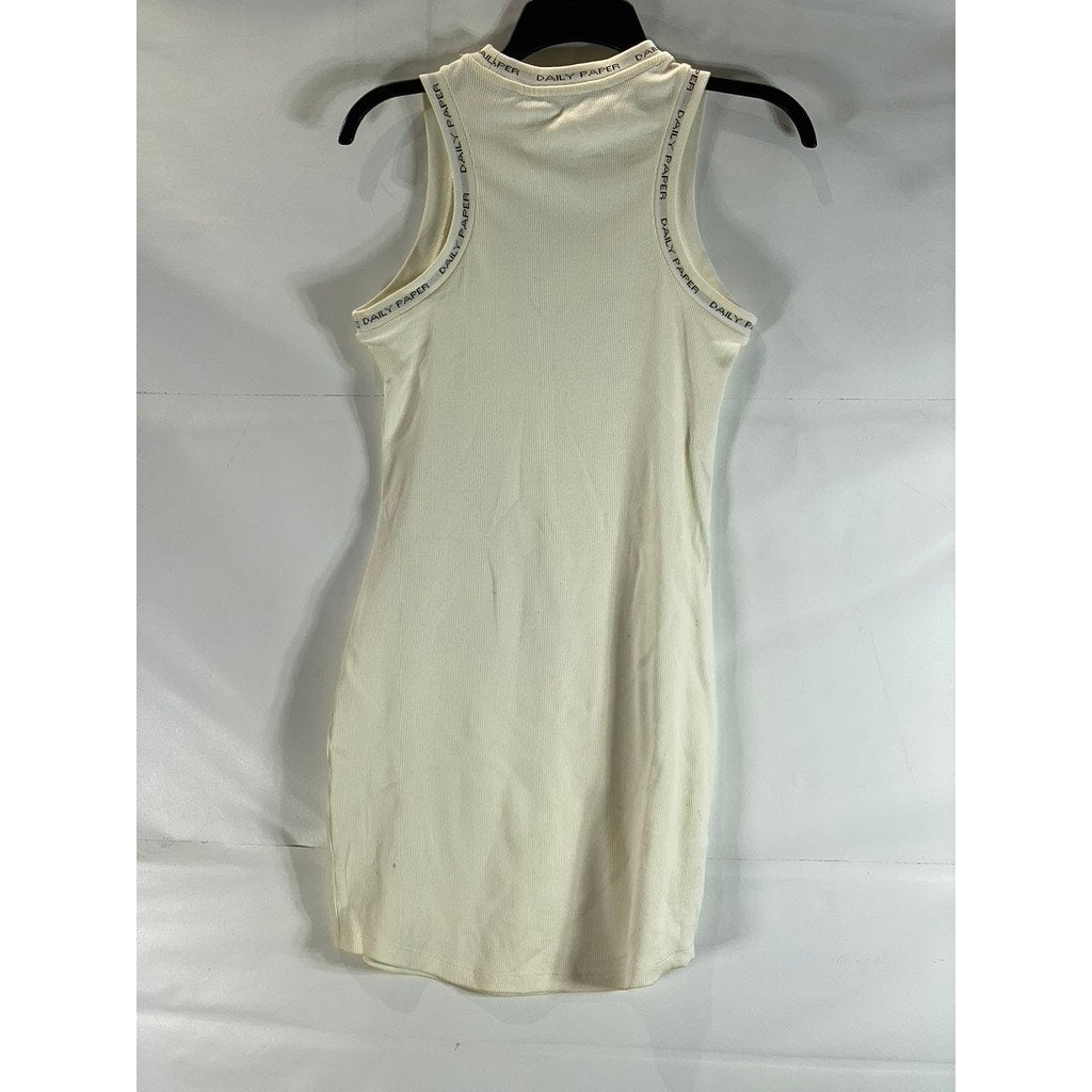 DAILY PAPER Women's Beige Ribbed Erib Crewneck Sleeveless Mini Dress SZ M
