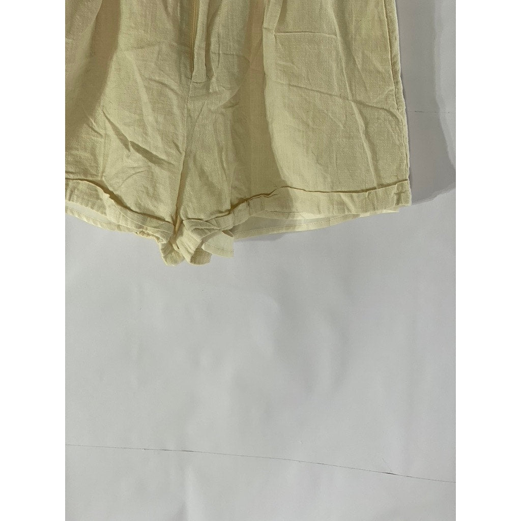 SHEIN Women's Beige Lightweight Extended-Button Casual Shorts SZ 2