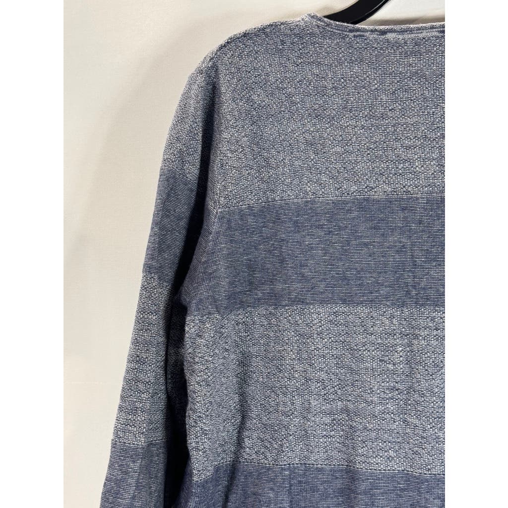 BELFORD Women's Navy Colorblock Wide Striped 3/4 Sleeve Pima Cotton Top SZ L