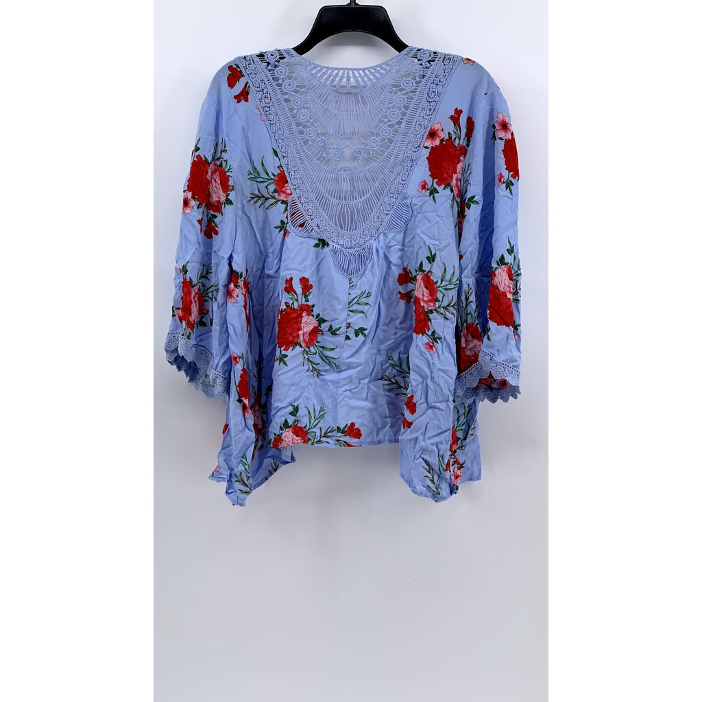 TIME & TRU Women's Blue Floral Open Front Cardigan SZ OS