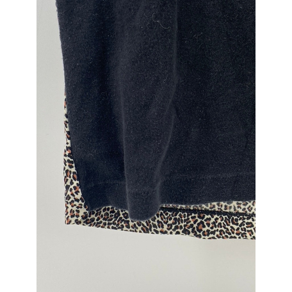 Women's Black Animal Print Crewneck Short Sleeve Casual Top SZ M