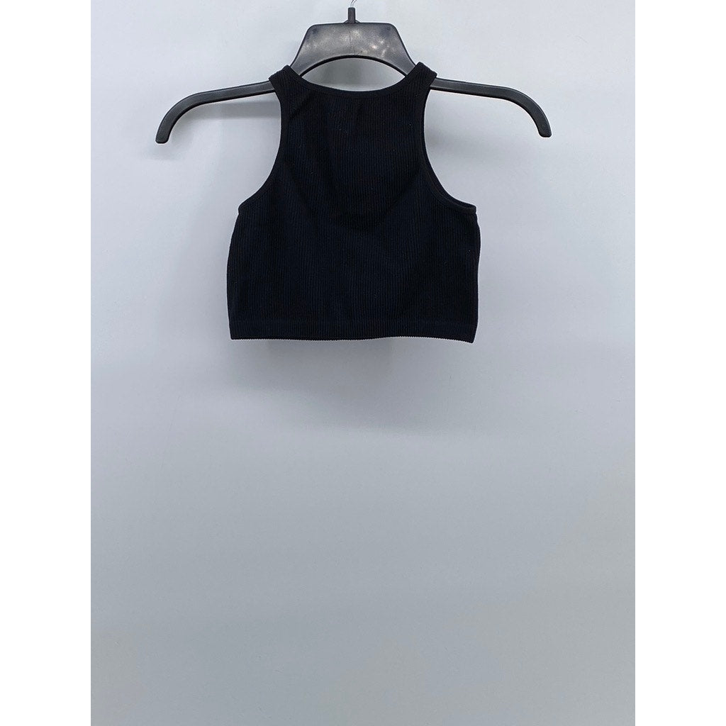 MADRAG Women's Black Crewneck Ribbed Cropped Tank Top SZ S