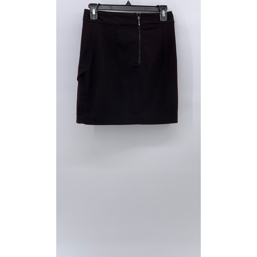 DYNAMITE Women's Black Solid Asymmetrical Slit-Hem Straight Mini Skirt SZ XS