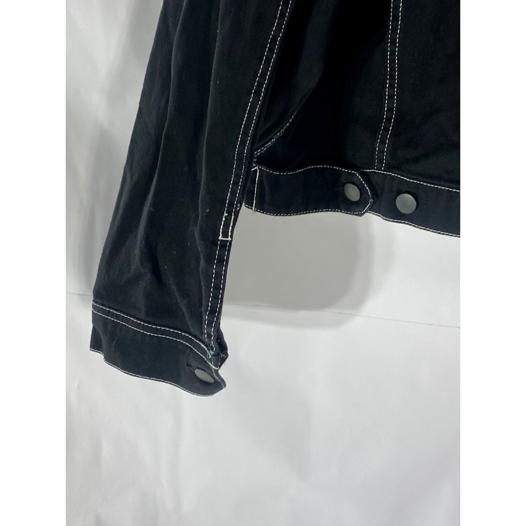 H&M Women’s Black Solid Patch Pocket Cropped Denim Jacket SZ 8