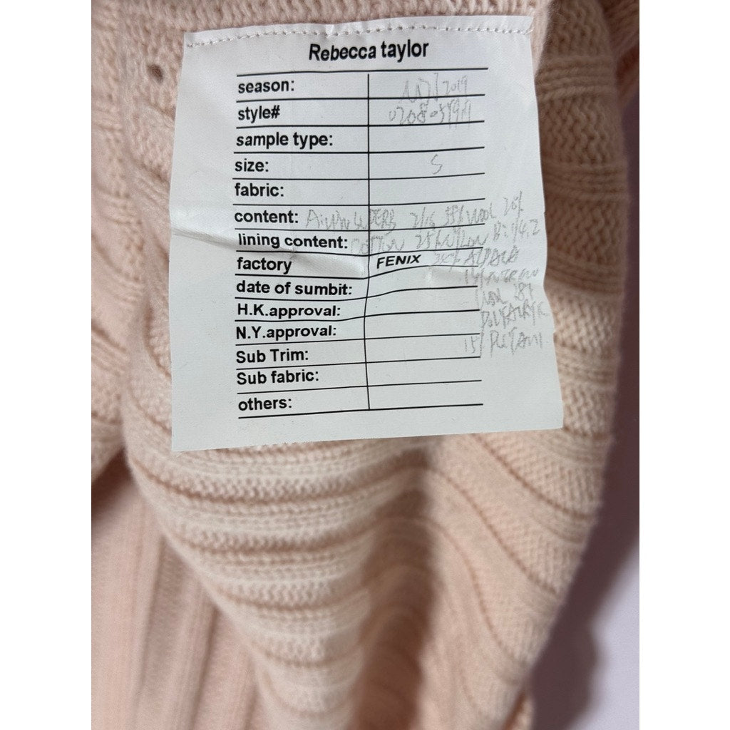 REBECCA TAYLOR Women's Pink Asymmetrical Collar Ribbed Long Sleeve Sweater SZ S