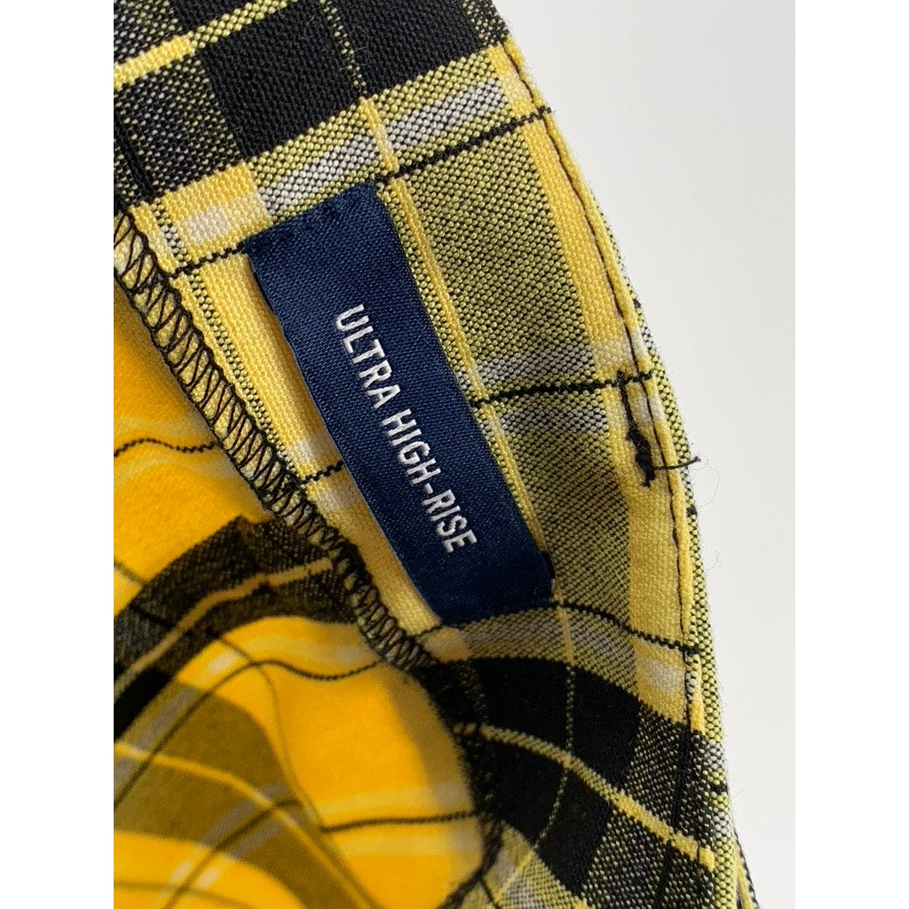 HOLLISTER Women's Black-Yellow Plaid Grunge Ultra High Rise Mini Skirt SZ M
