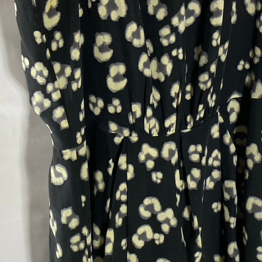 REBECCA TAYLOR Women's Black Animal Cheetah Printed Silk Fit & Flare Dress SZ 6