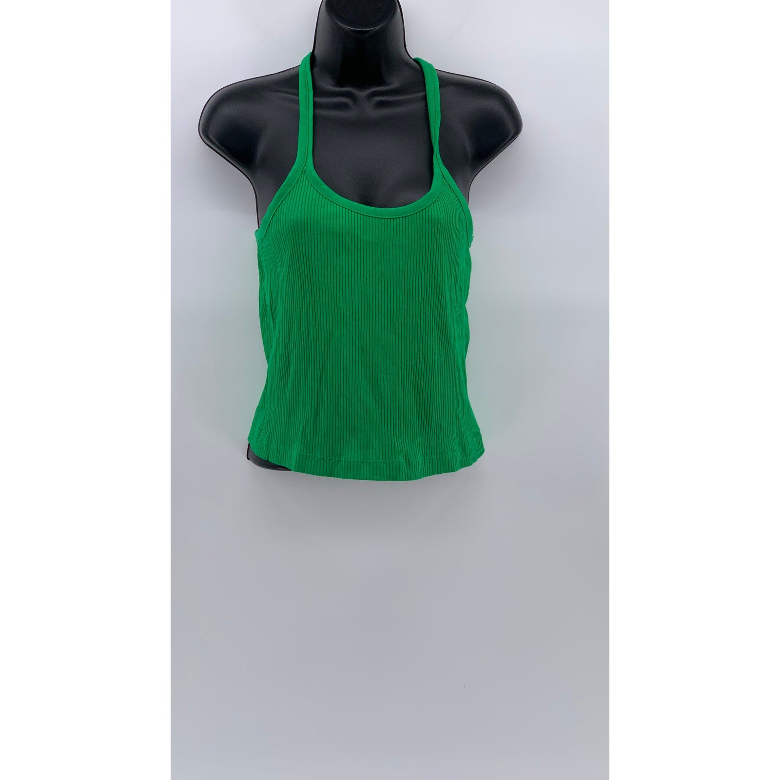 ZARA Women's Green Ribbed Scoop-Neck Spaghetti Strap Casual Tank Top SZ M