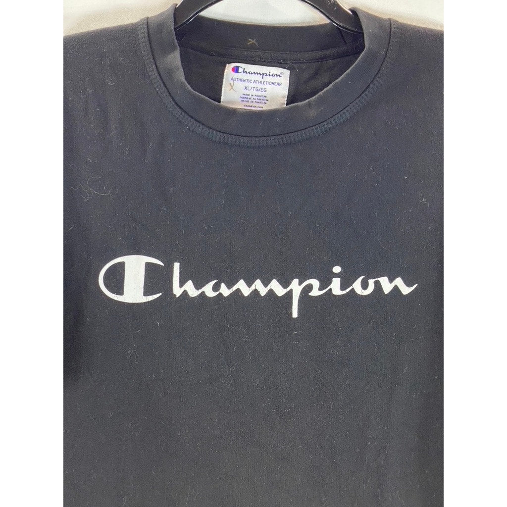 CHAMPION Authentic Men's Black Logo Crewneck Pullover Basic Sweatshirt SZ XL