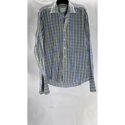 DALVEY Men's Blue-Black Gingham Slim-Fit Button-Up Long Sleeve Shirt SZ 16(M)