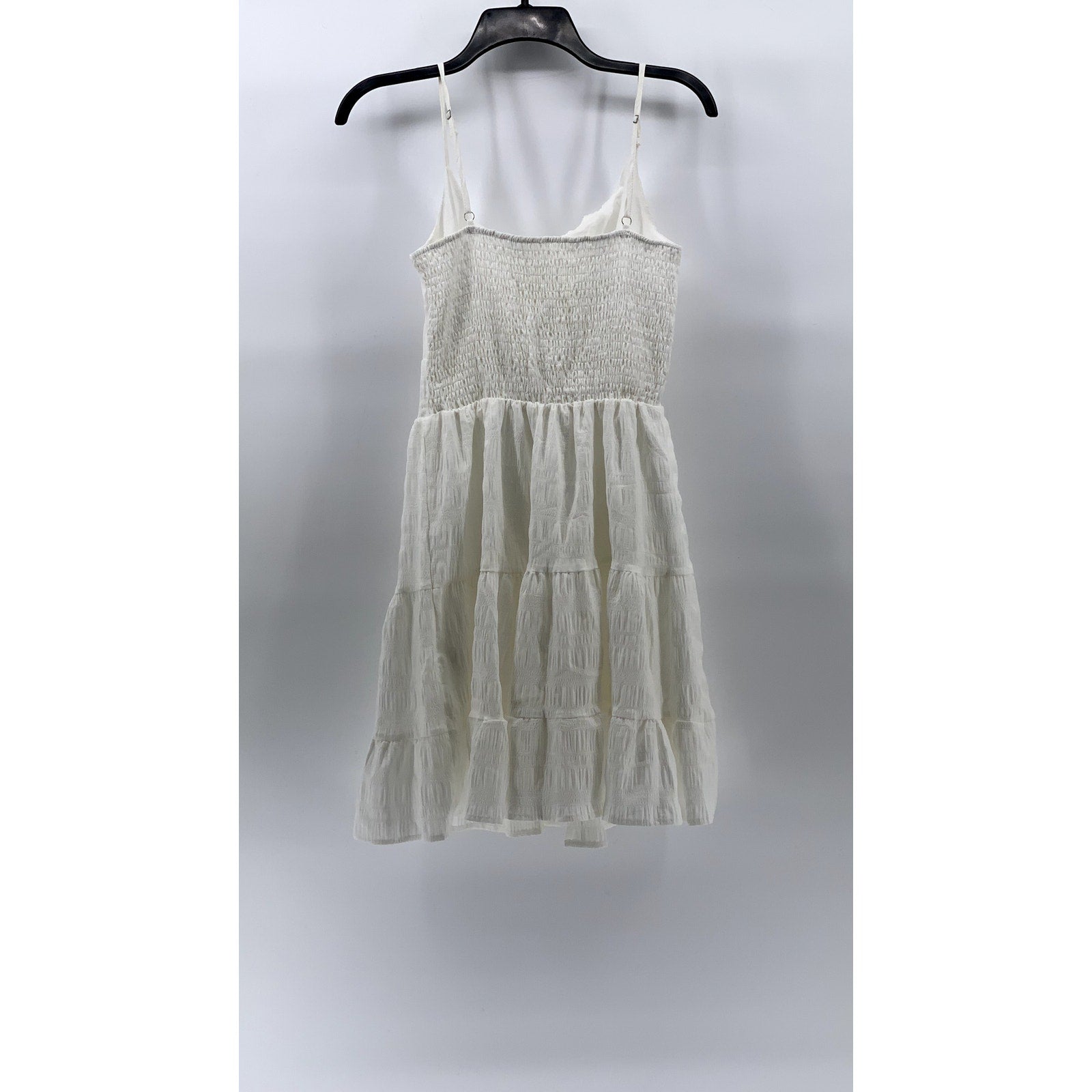 UNBRANDED Women's White Square-Neck Spaghetti Strap Tiered Mini Dress SZ S