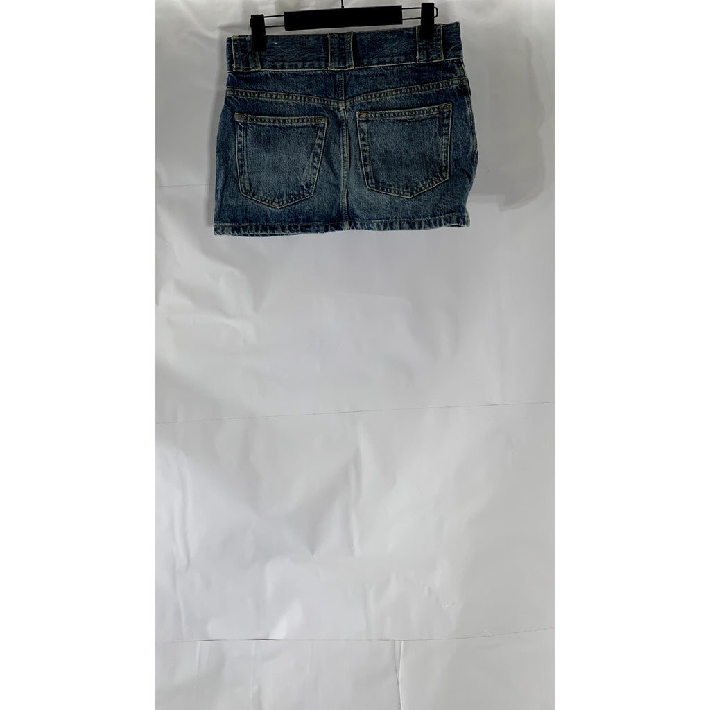 PULL&BEAR Women's Dark Blue Distressed Denim Mini Skirt SZ 0