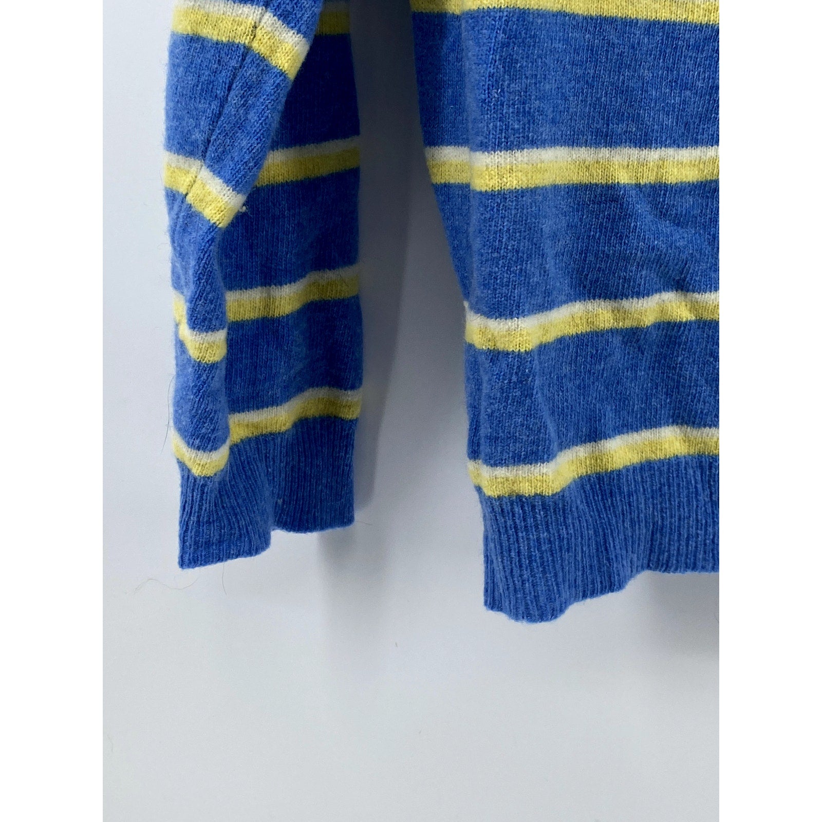 UNBRANDED Women's Blue-Yellow Striped Knit Long Sleeve Crewneck Sweater SZ S