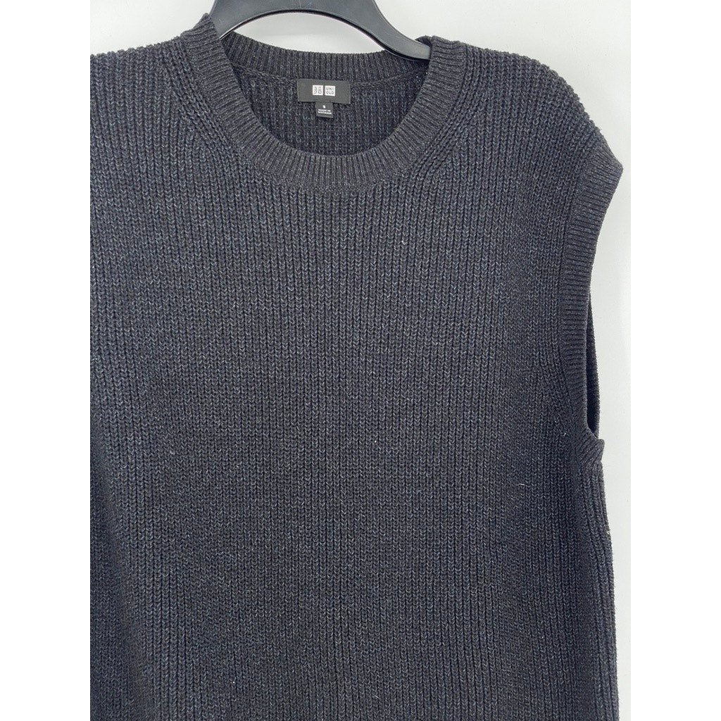 UNIQLO Unisex Adult Black Rib Knit Crewneck Sleeveless Cotton-Blend Vest SZ S