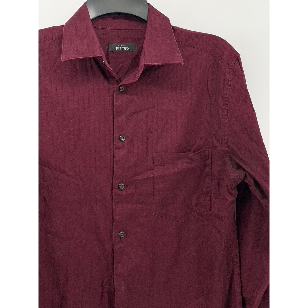 ALFANI Men's Burgundy Striped Fitted Long Sleeve Button-Up Shirt SZ 15 32/33(M)
