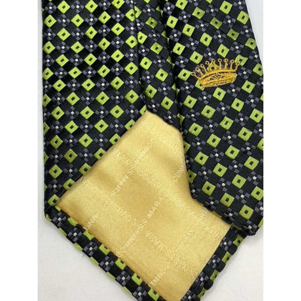 COUNTESS MARA Men's Vintage Green Printed Hand Made Silk Tie SZ OS
