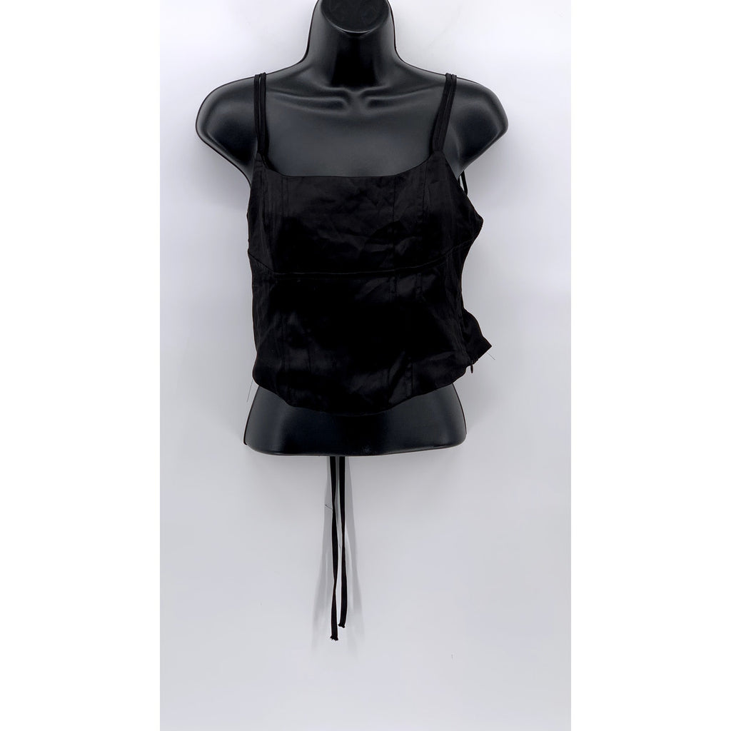 PRINCESS POLLY Women’s Black Satin Corset Style Lace-Up Back Cropped Top SZ 6