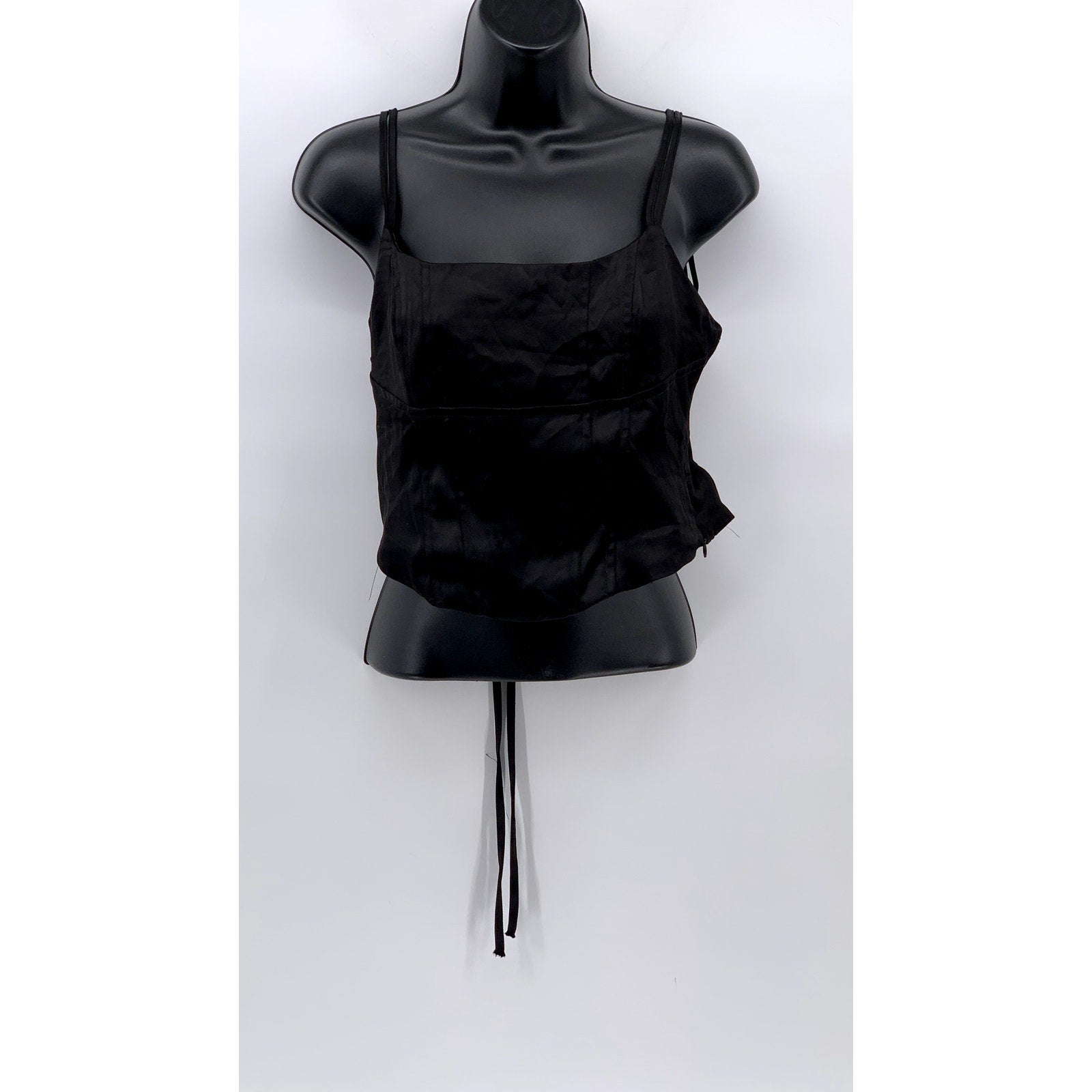 PRINCESS POLLY Women’s Black Satin Corset Style Lace-Up Back Cropped Top SZ 6