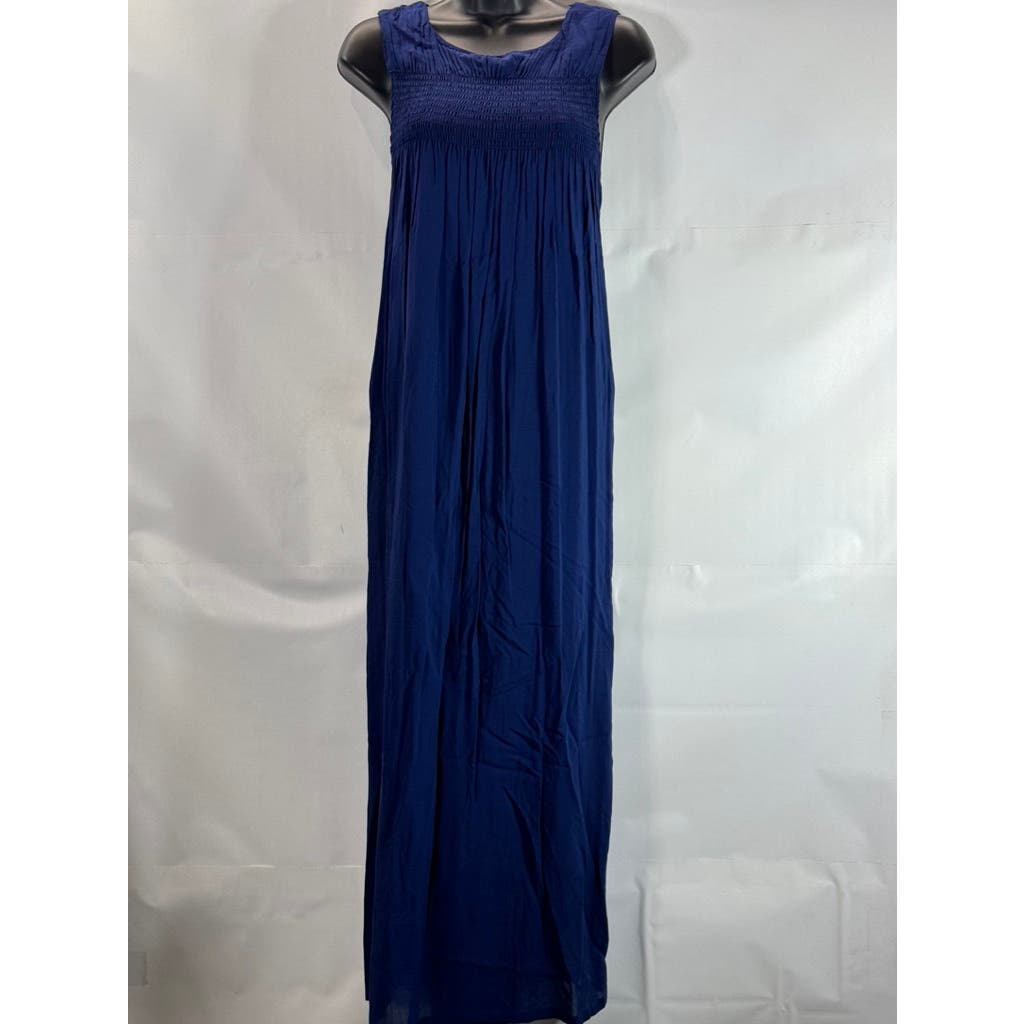 VINEYARD VINES Women's Navy Crewneck Smocked Chest Sleeveless Maxi Dress SZ S