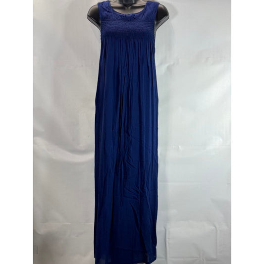 VINEYARD VINES Women's Navy Crewneck Smocked Chest Sleeveless Maxi Dress SZ S