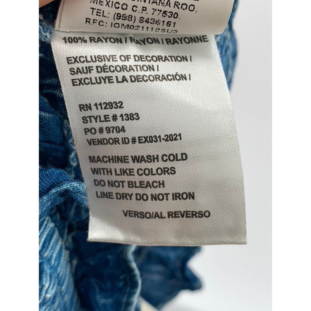 KIWI + PUNCH Women's Blue Denim Smocked Off-The-Shoulder Cropped Top SZ M