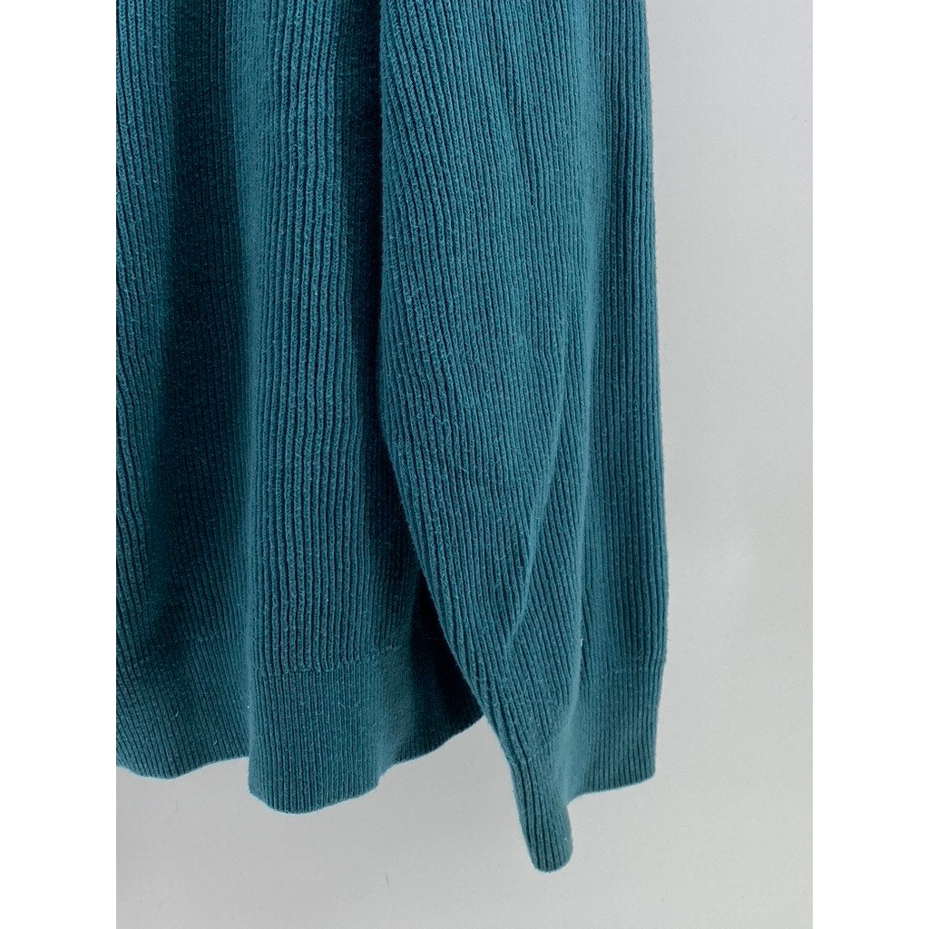 MUIJI Men's Blue-Green Ribbed Stand Collar Long Sleeve Zip-Up Cardigan SZ XL