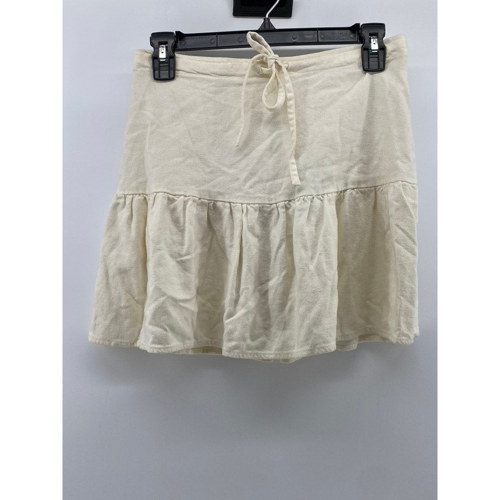 BRANDY MELVILLE Women's Cream Ruffle-Hem Drawstring Pull-On Mini Skirt SZ OS