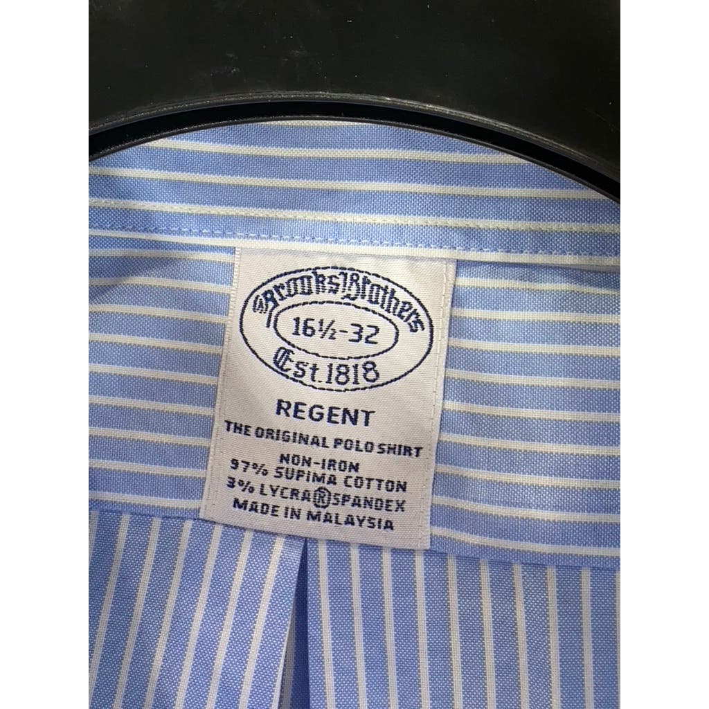 BROOKS BROTHERS Men's Blue Striped Regent-Fit Button-Up Dress Shirt SZ 16.5/32