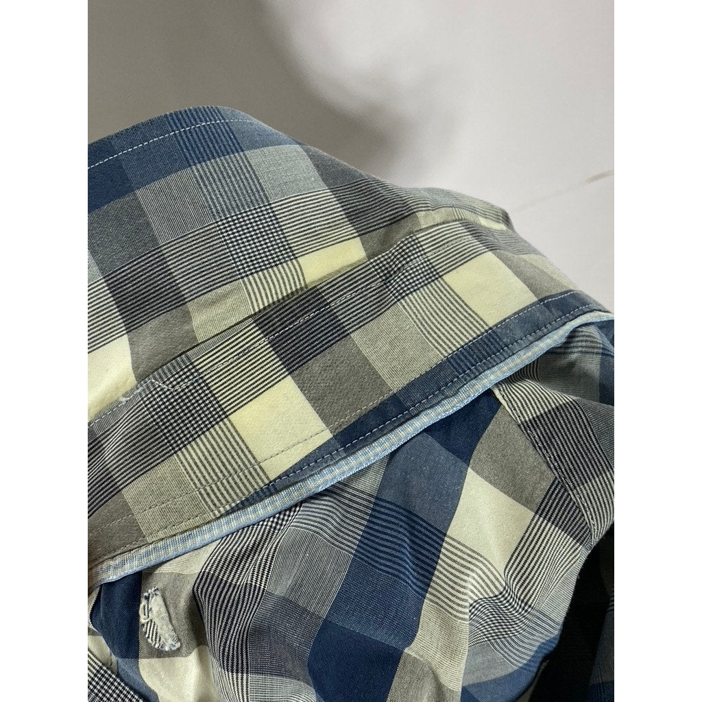 BANANA REPUBLIC Men's Blue-Gray Plaid Grant-Fit Supima Button-Up Shirt SZ M