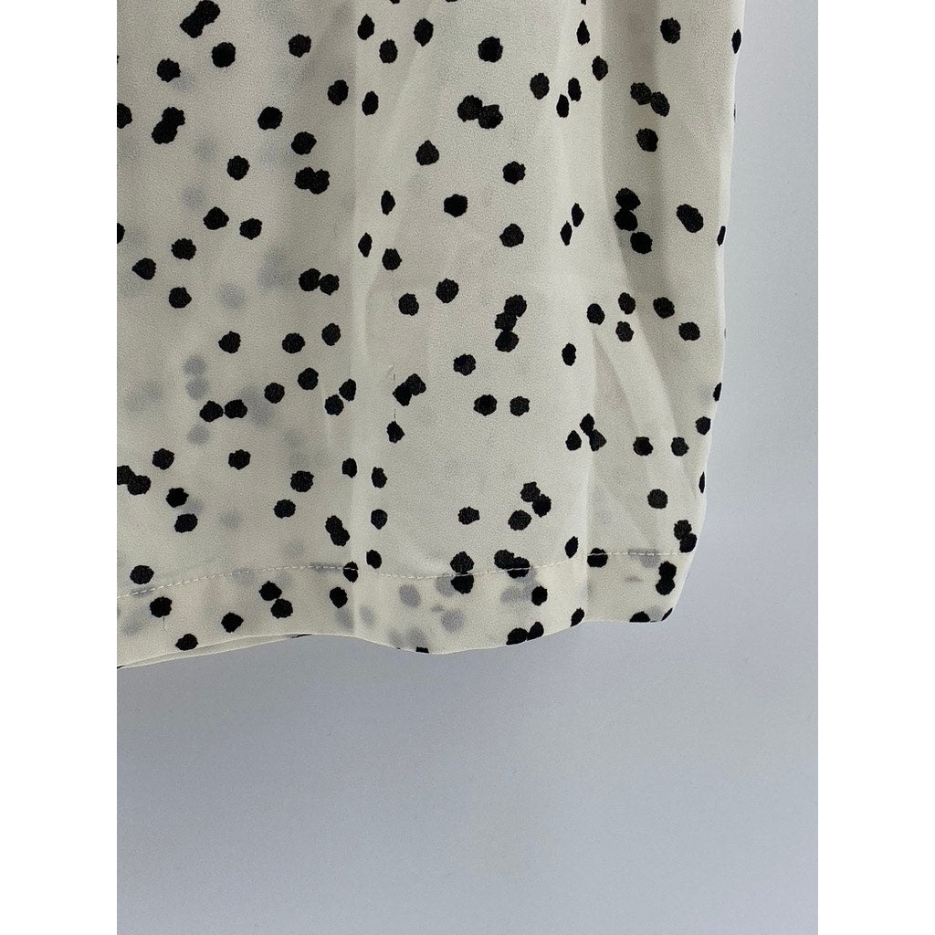 ANN TAYLOR LOFT Women's Cream-Black Dot Print Short Sleeve Button-Up Top SZ M