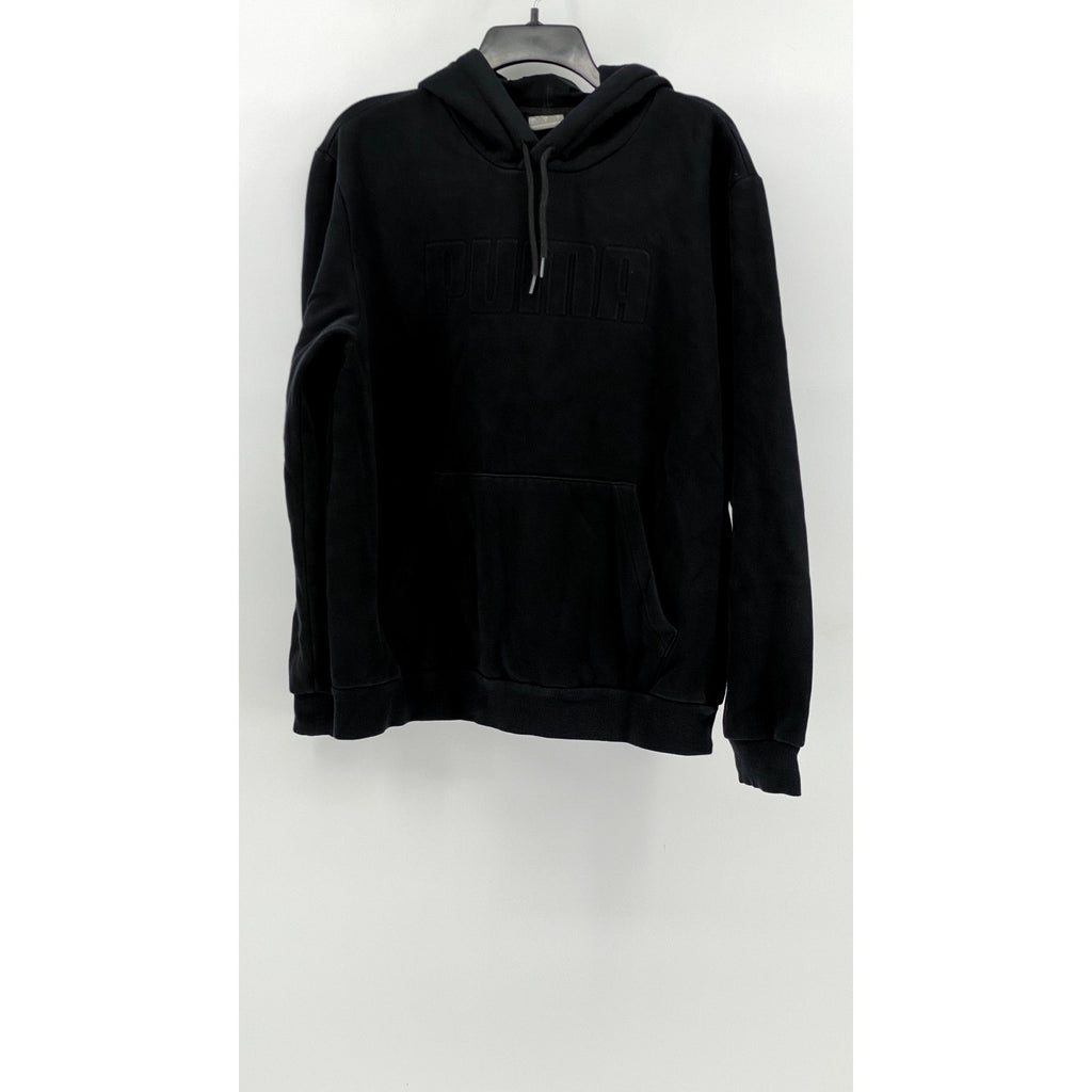 PUMA Men's Black Embossed Logo Pullover Hoodie SZ L