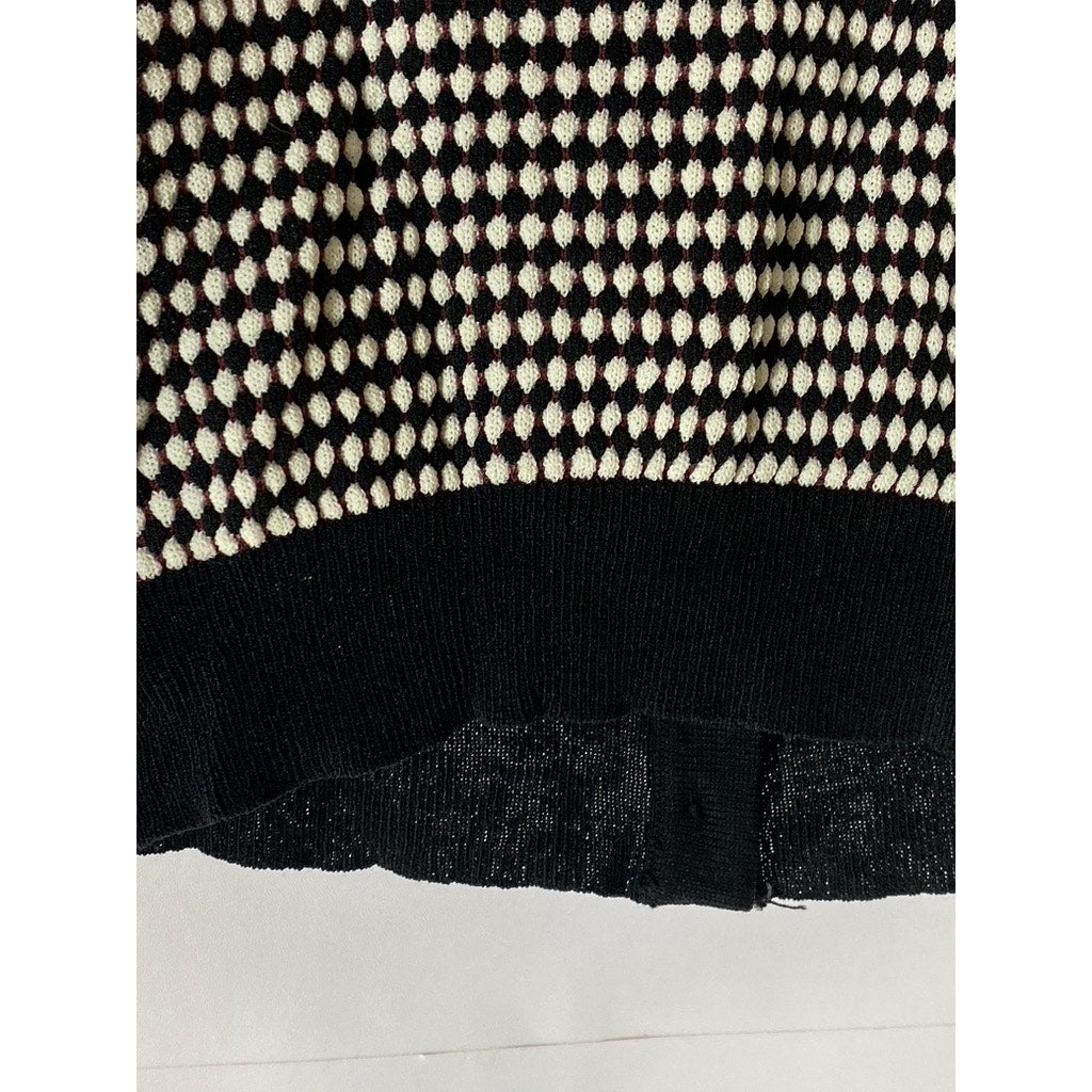 ZARA KNIT Women's Black-White Textured Button-Up Long Sleeve Cardigan SZ S