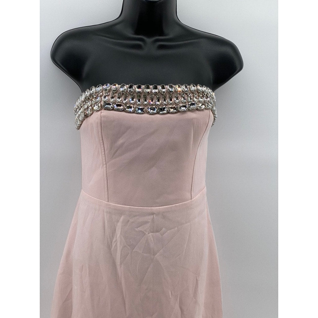 ML MONIQUE LHUILLIER Women's Pink Milana Strapless Rhinestone Midi Dress SZ 4