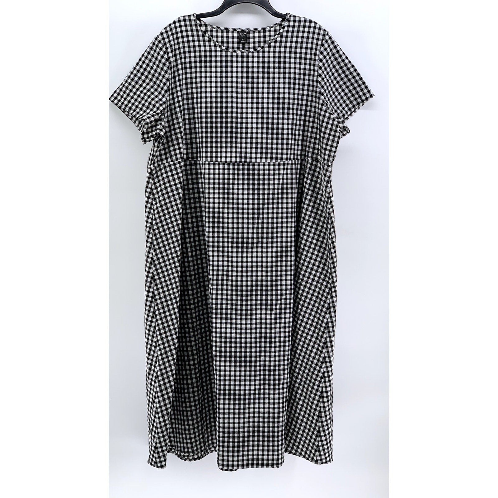 EMERY ROSE Women's Black-White Micro Plaid Short Sleeve Dress SZ 3XL