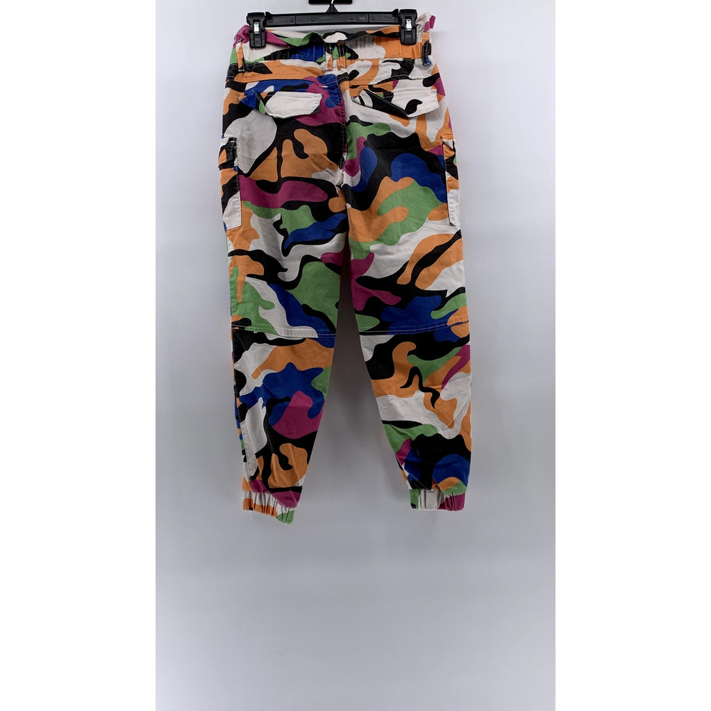 V.I.P Women's White-Multicolor Printed Bungee Cord Waist Paperbag Pants SZ 7/8