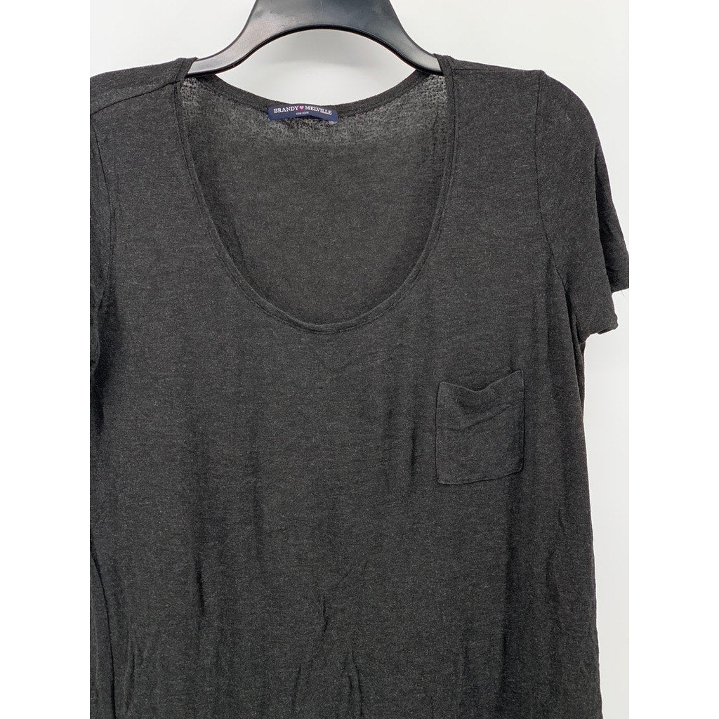 BRANDY MELVILLE Women's Charcoal Gray Scoop-Neck T-Shirt SZ OS