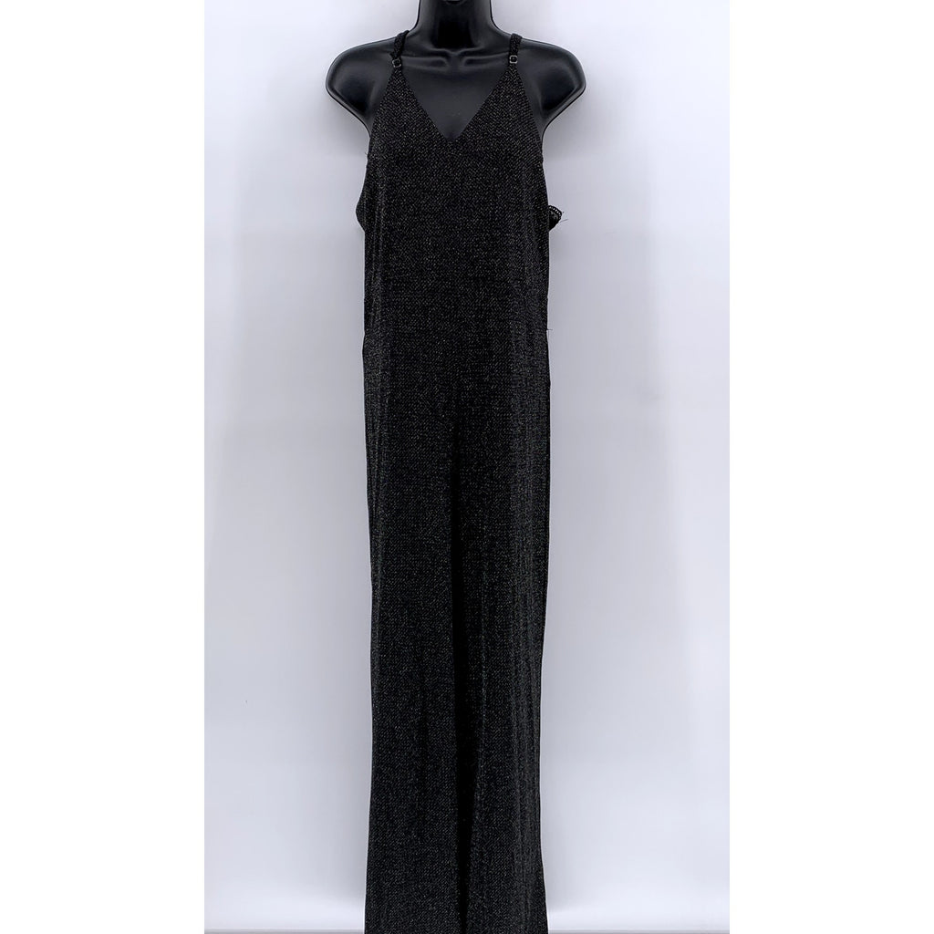 J For JUSTIFY Women's Black Metallic Cross-Back Lace Jumpsuit SZ XL