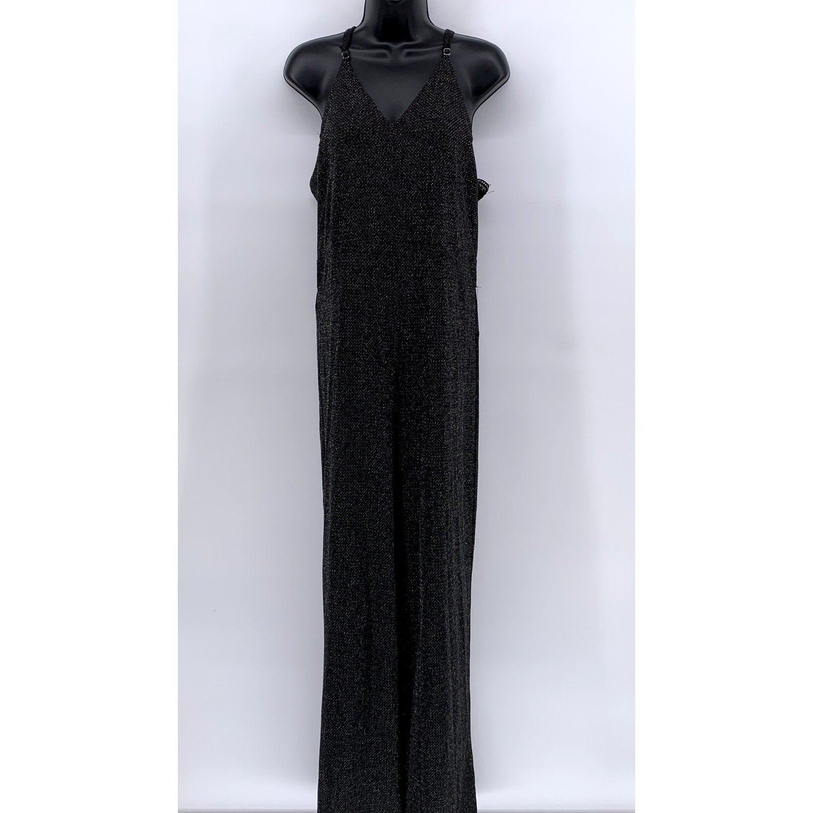 J For JUSTIFY Women's Black Metallic Cross-Back Lace Jumpsuit SZ XL