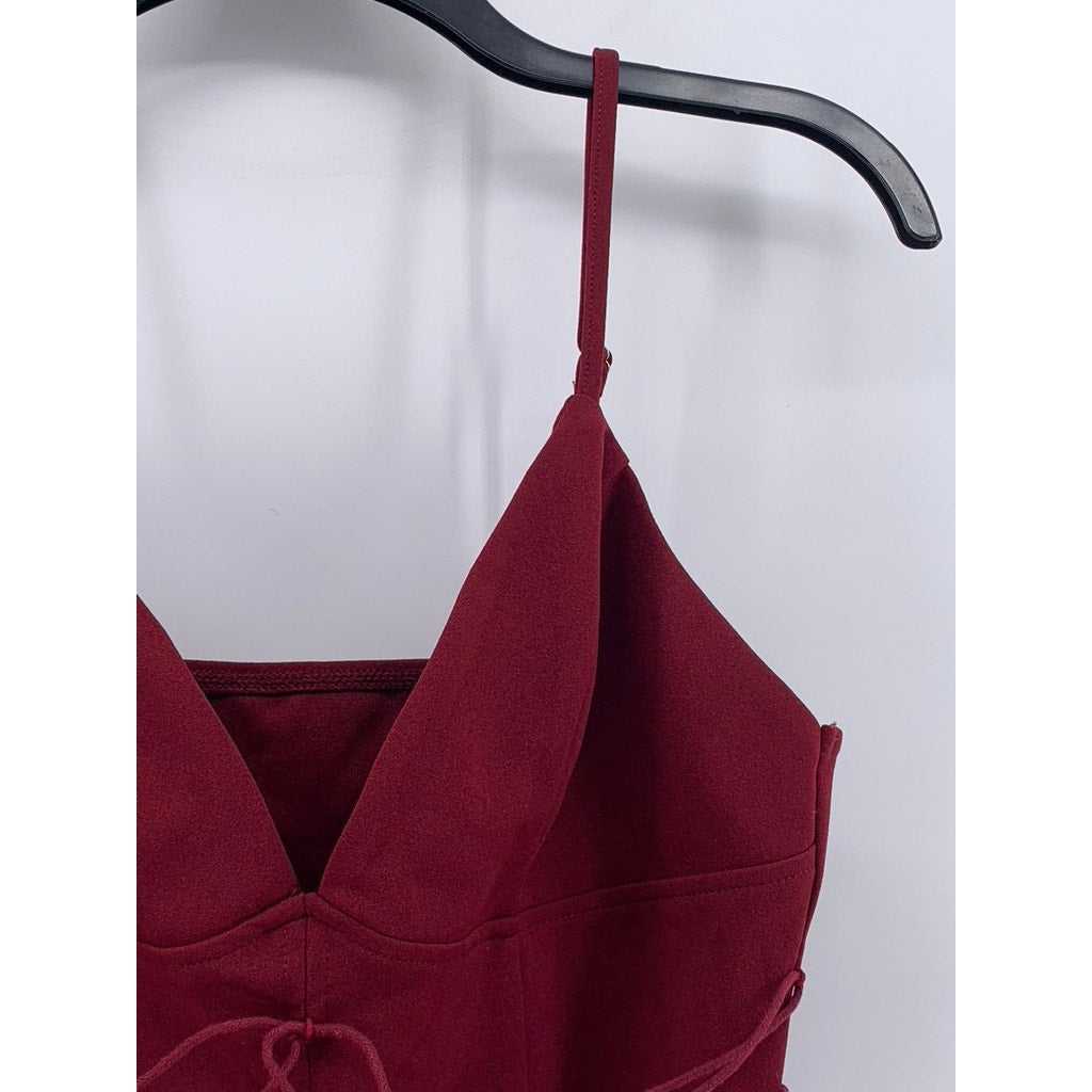 CIDER Women's Wine V-neck Lace-Up Corset Crop Top SZ L(US8)
