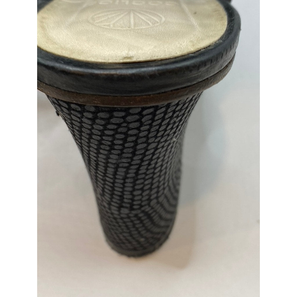 COCLICO Women's Black Leather Square Peep-Toe Heeled Sandals SZ 38.5(US8.5)